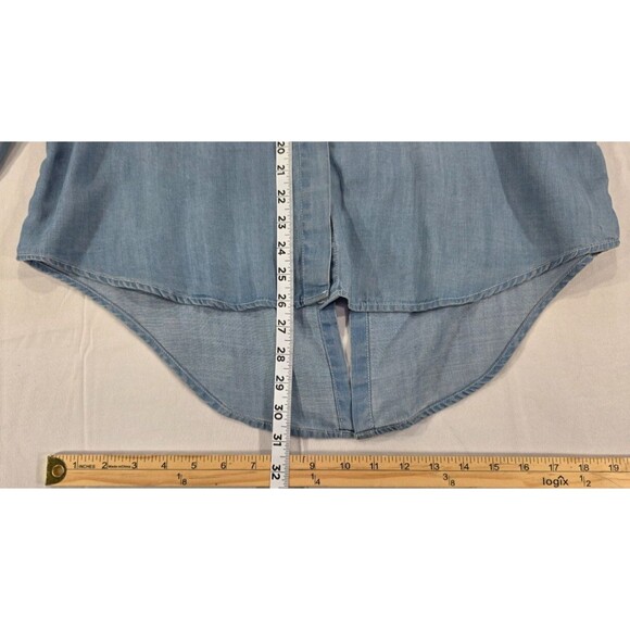 Saks Womens Chambray Blouse Western Boho Long Sleeve Button Up Shirt Blue Large - Picture 13 of 15